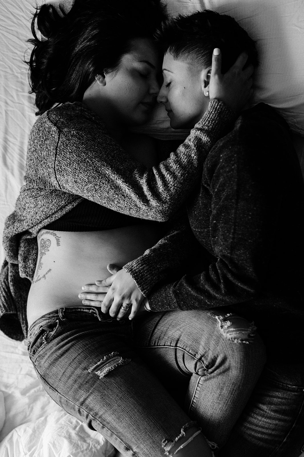 Intimate in-home maternity session, same-sex. 