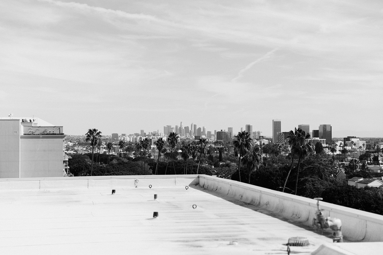 Los Angeles California skyline from the Beverly Hills courthouse roof.
