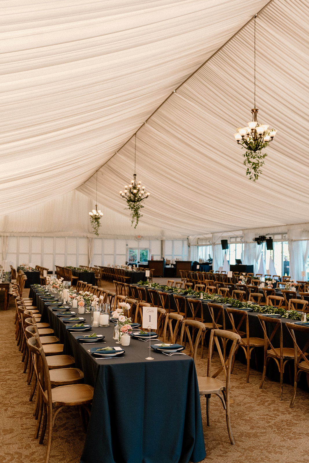 A wedding reception set-up inside the tent at The Oregon Golf Club. 