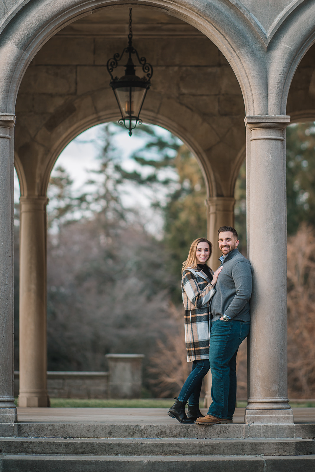 Winter engagement photos at Planting Fields
