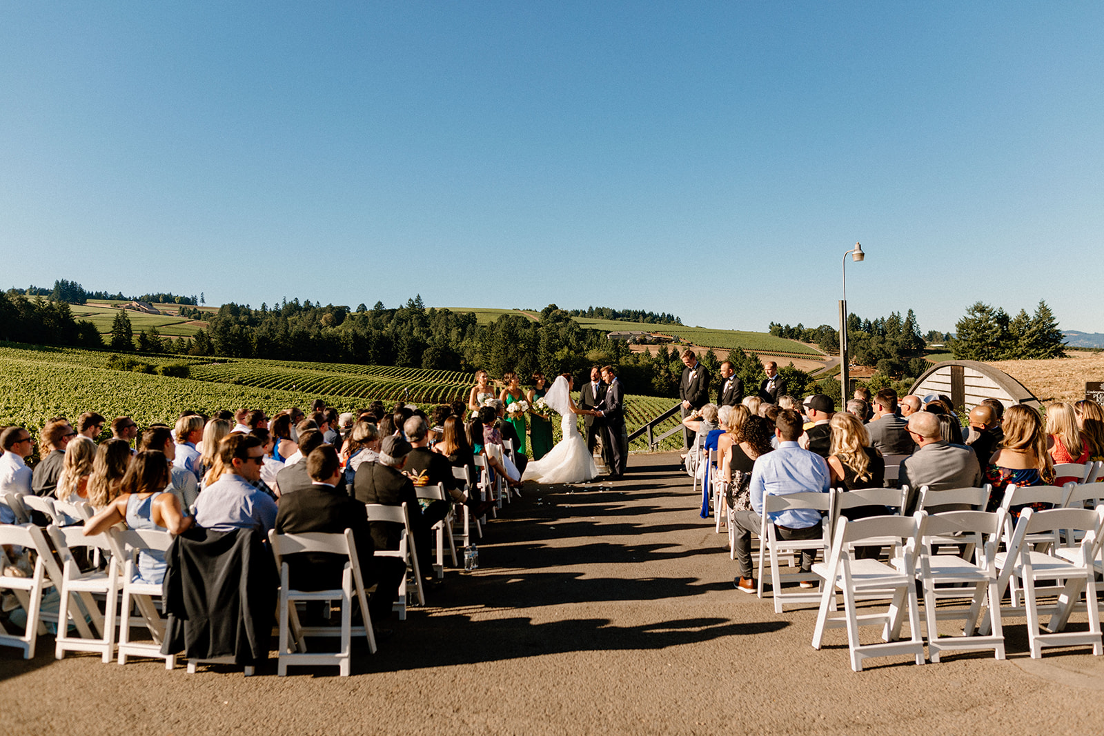 A wedding ceremony at Sokol Blosser winery. 