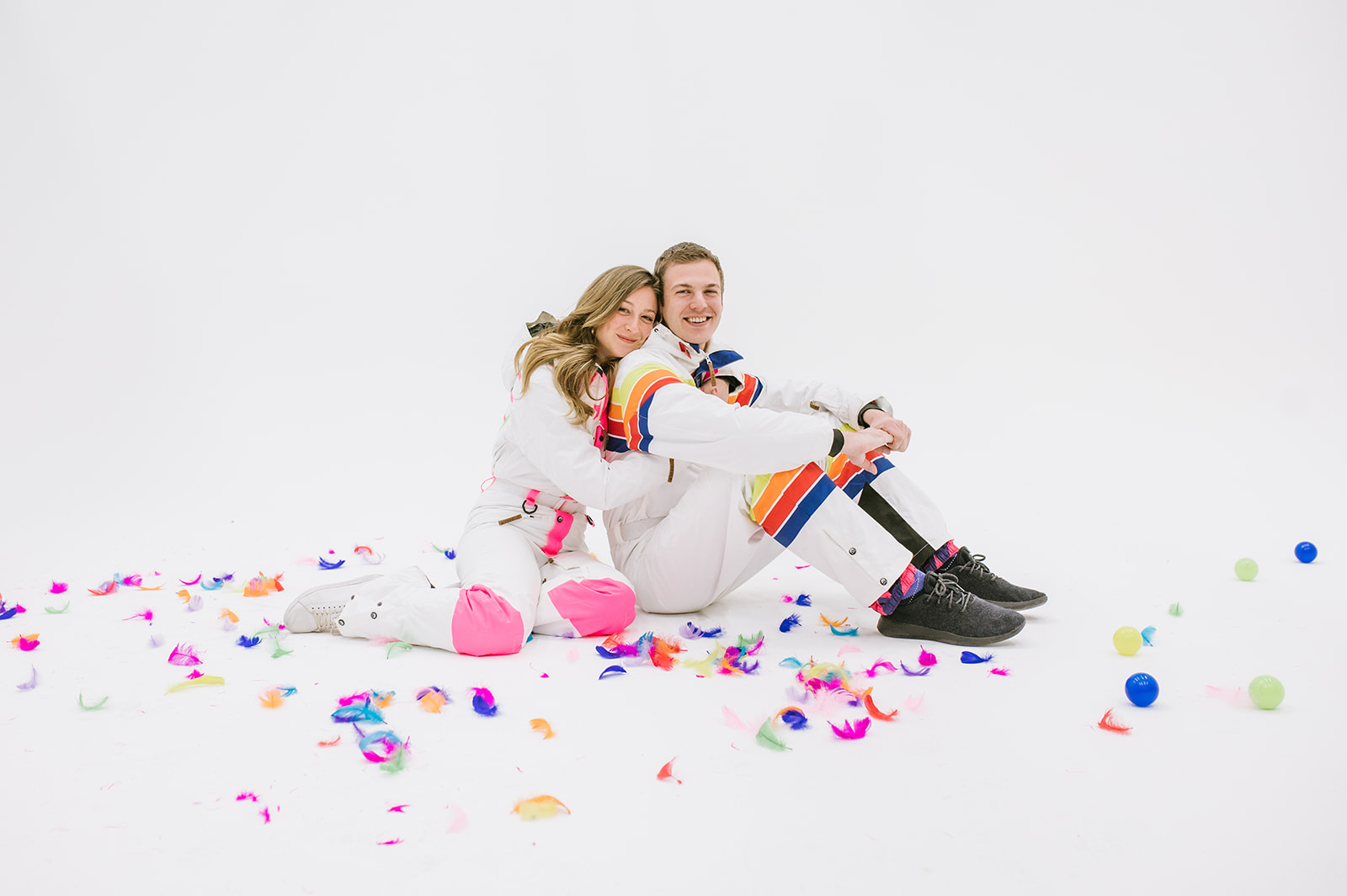  NYC engagement photoshoot in studio with retro outfits 