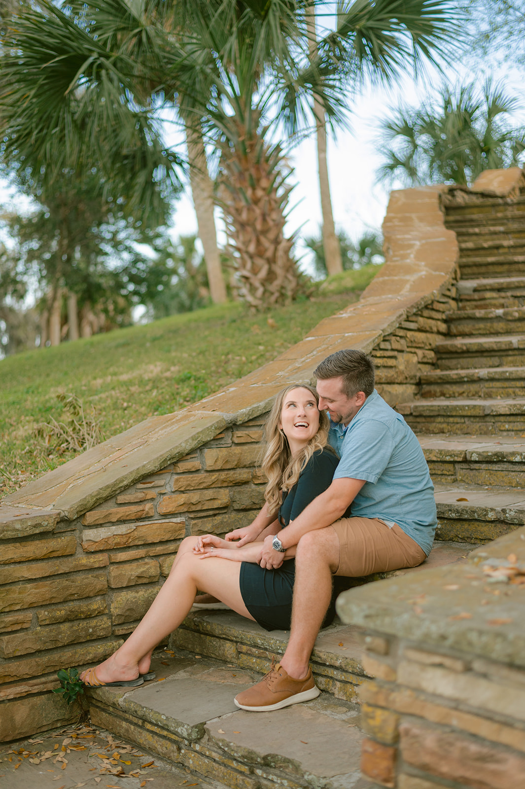 "Engagement photo with a vintage vibe at Philippe Park, Tampa"
