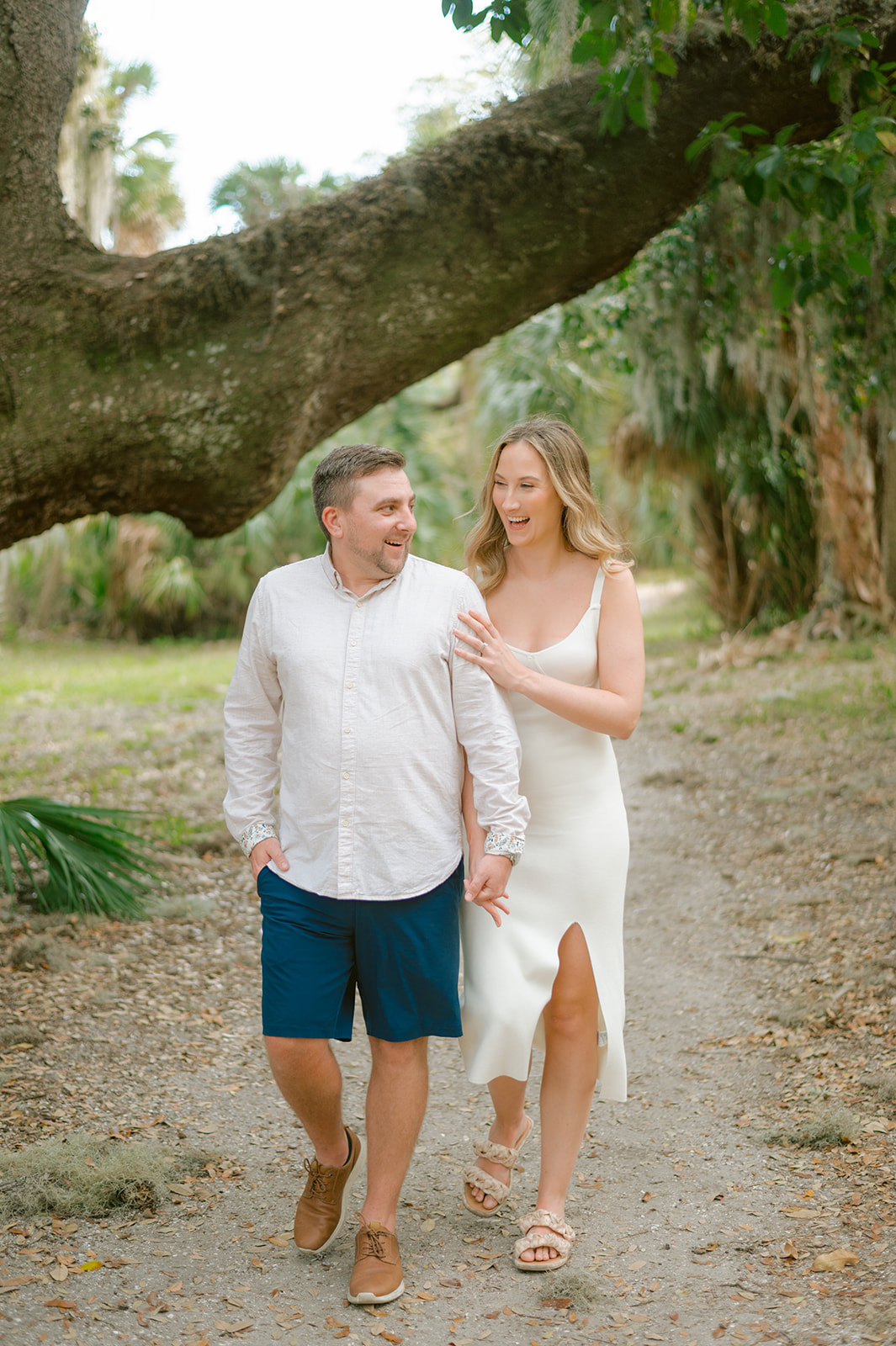 "Outdoor engagement photo with natural lighting at Philippe Park, Tampa Florida"


