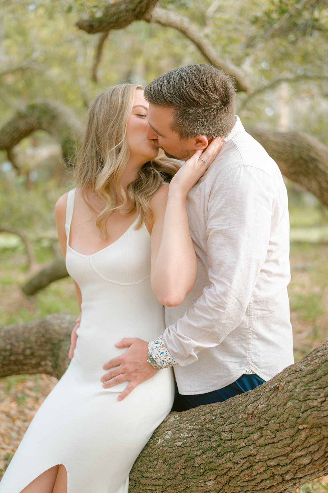 "Sunny and breezy engagement session at Philippe Park, Tampa Florida"
