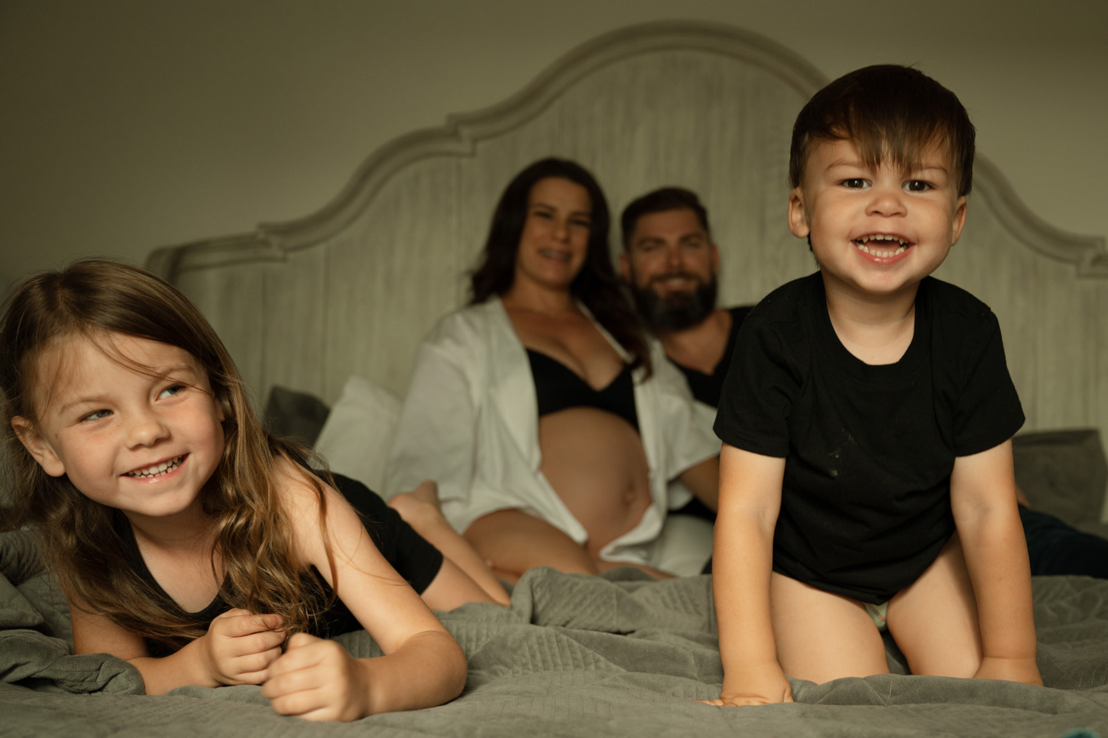 In Home Maternity Session including kids with Editorial Feel