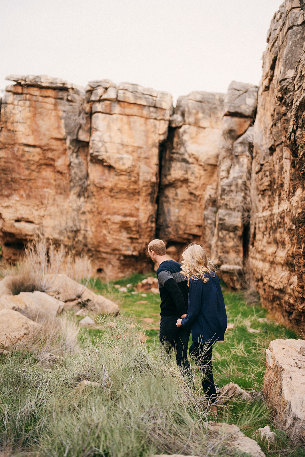 southern utah engagement session in a canyon with grass