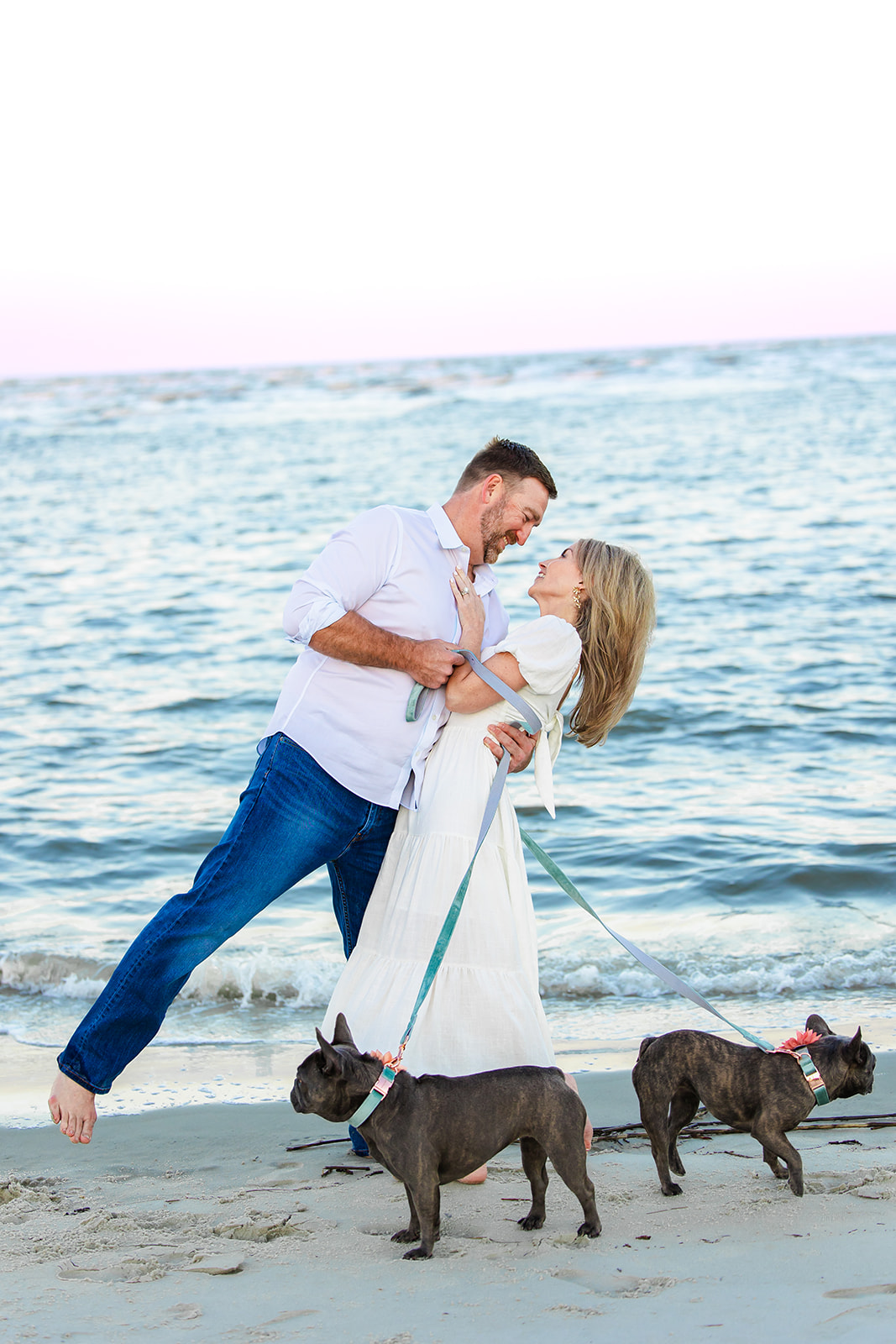 St. Simons Island Couple Photography - Frenchies at the beach!