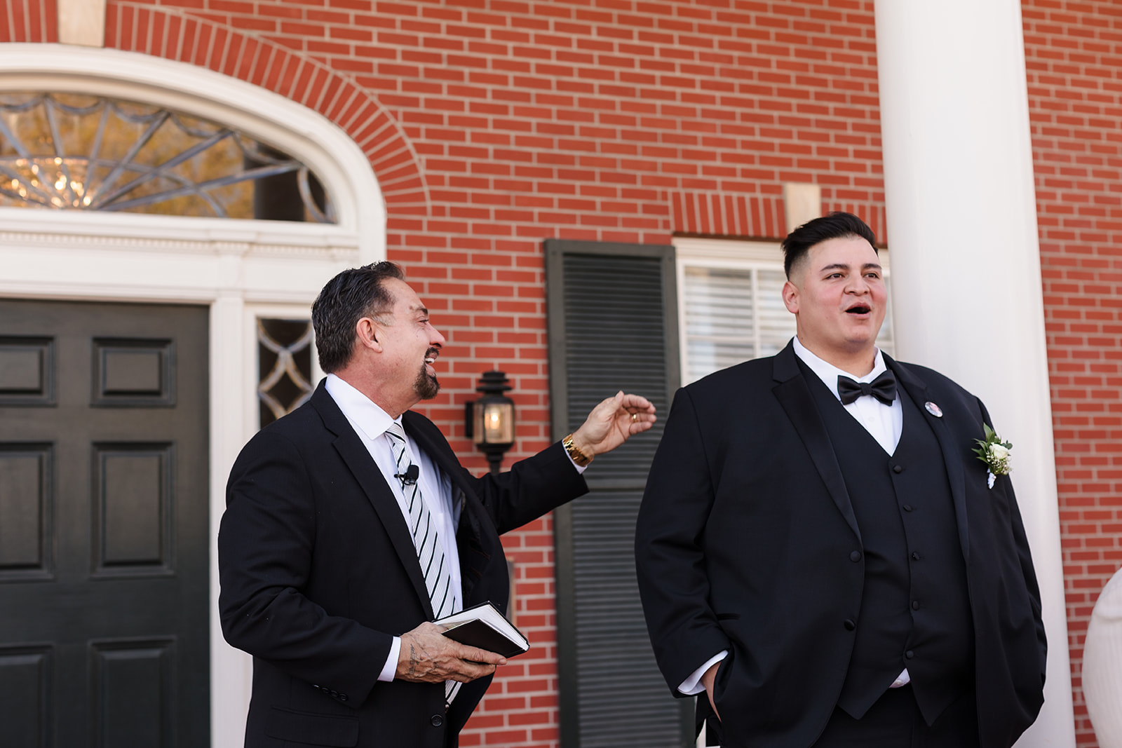 Groom says "wow" as he sees the bride for the first time as she comes down the aisle