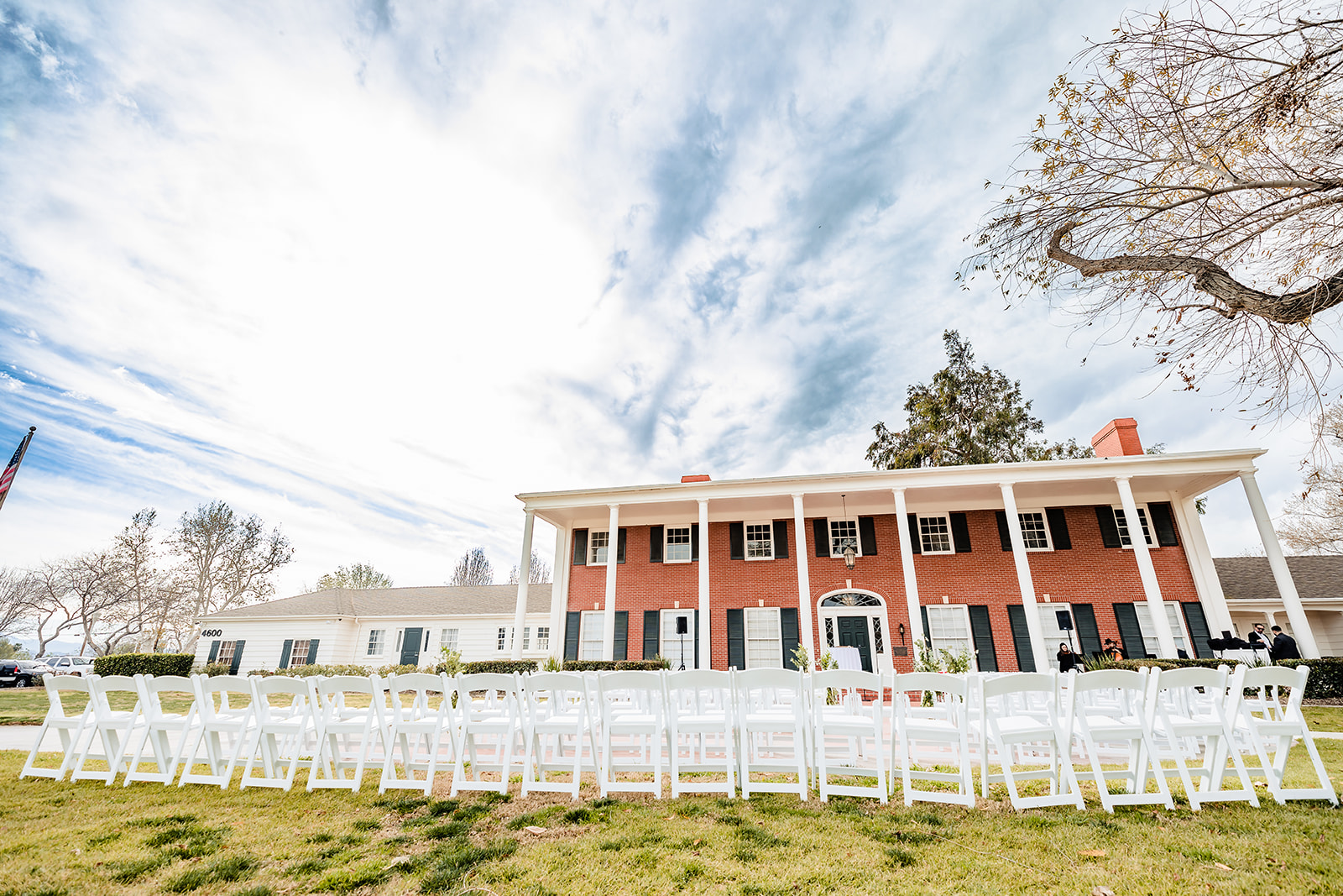 Ceremony on the lawn in front of Crestmore Manor