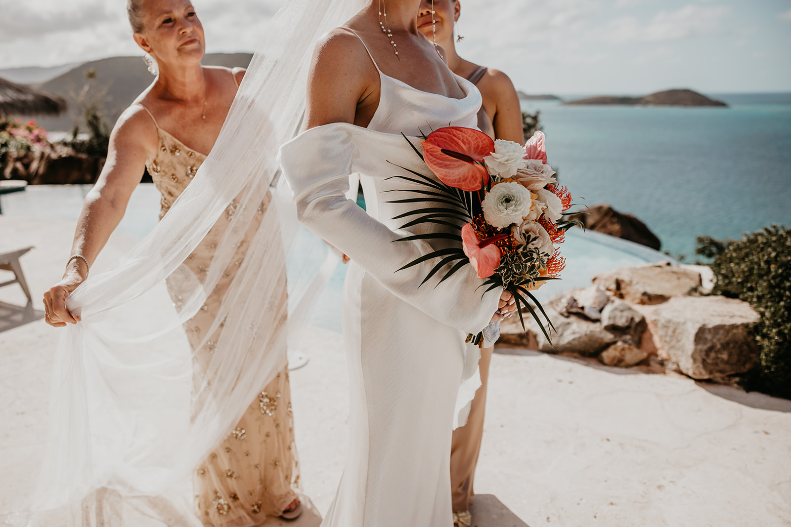 Gorgeous bridal bouquet featuring exotic tropical flowers from the British Virgin Islands