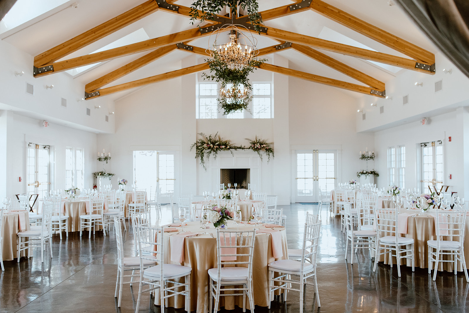 A minimalist, elegant reception space at the Manor House in Littleton, Colorado. 