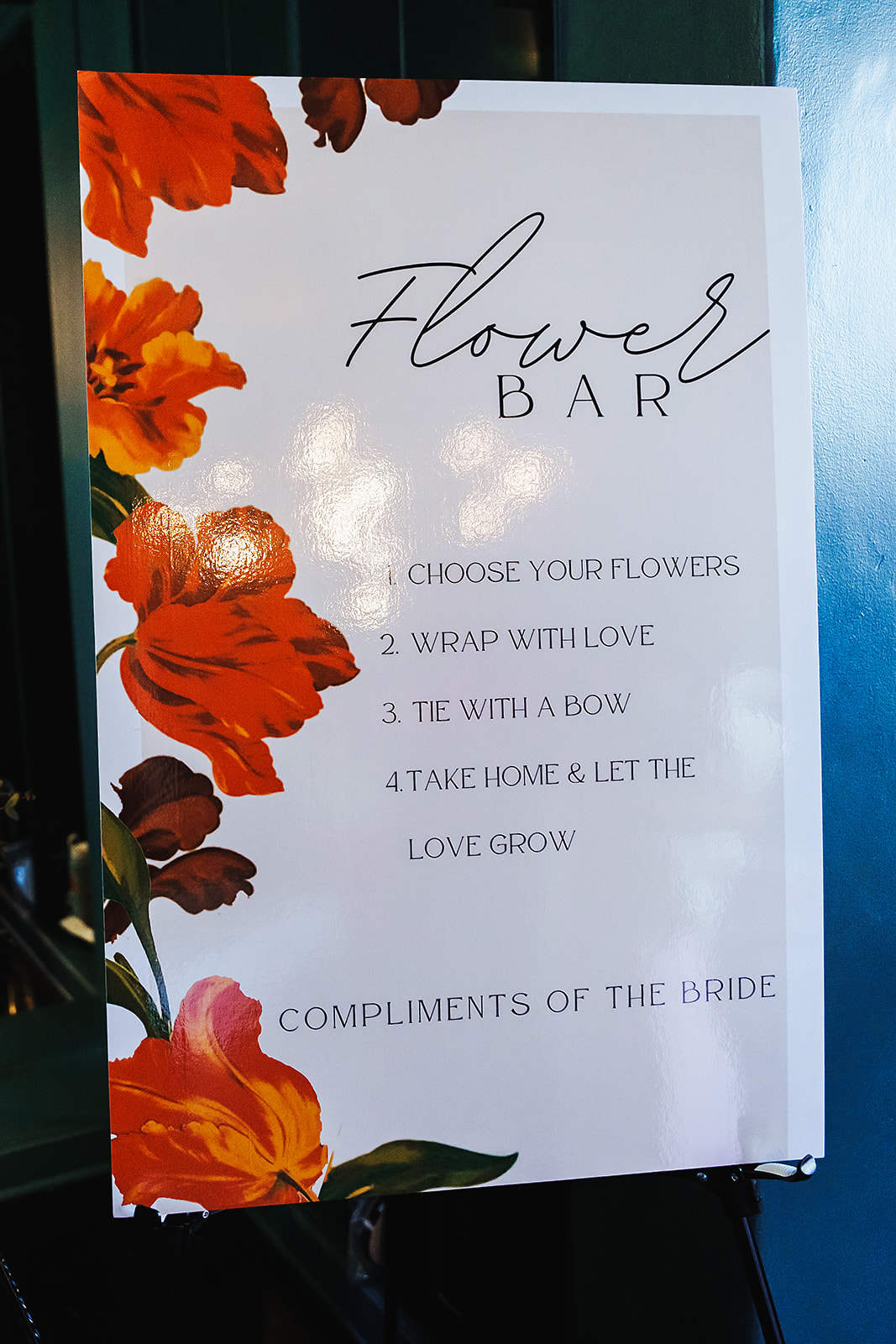 Flower bar at a vibrant wedding shower in Los Angeles, California