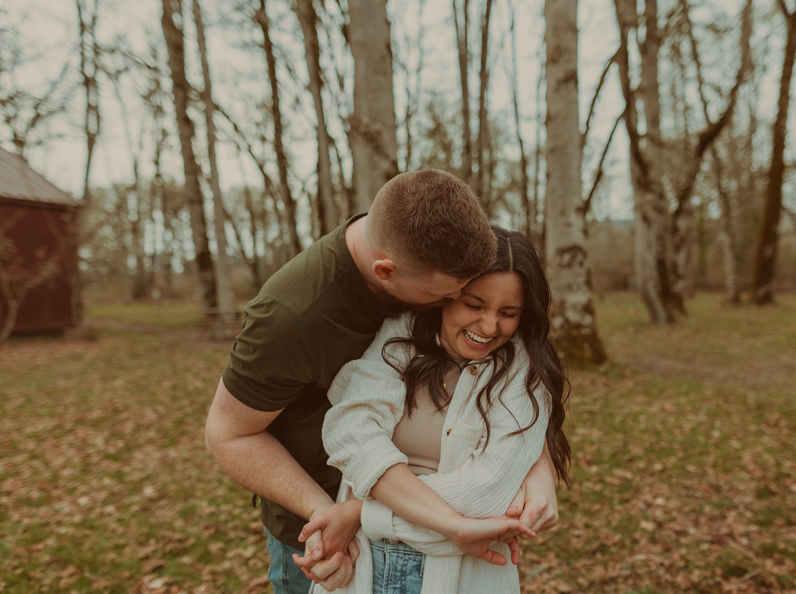 Neutral Engagement Session Outfits at Champoeg State Park in Oregon