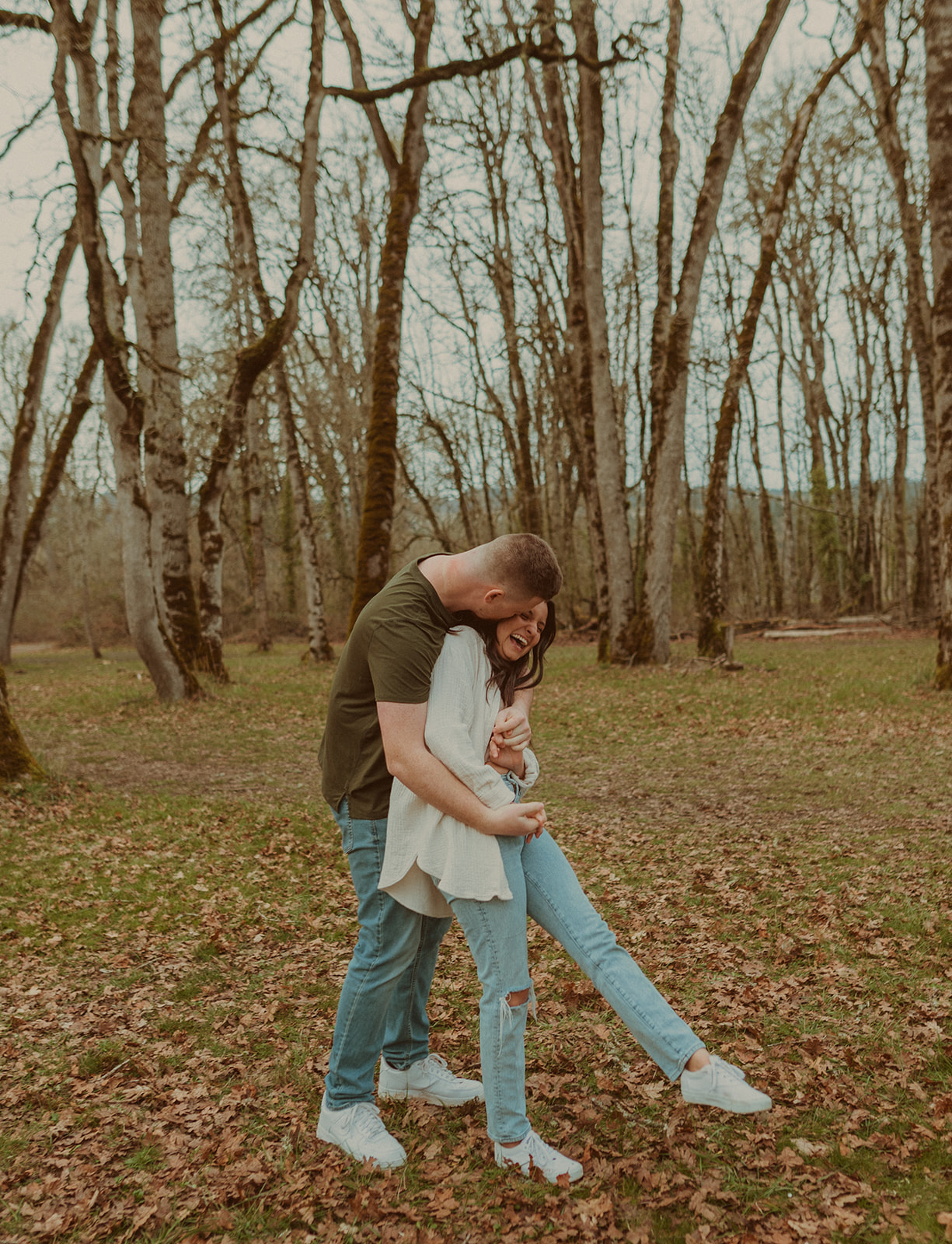 Neutral Engagement Session Outfits at Champoeg State Park in Oregon