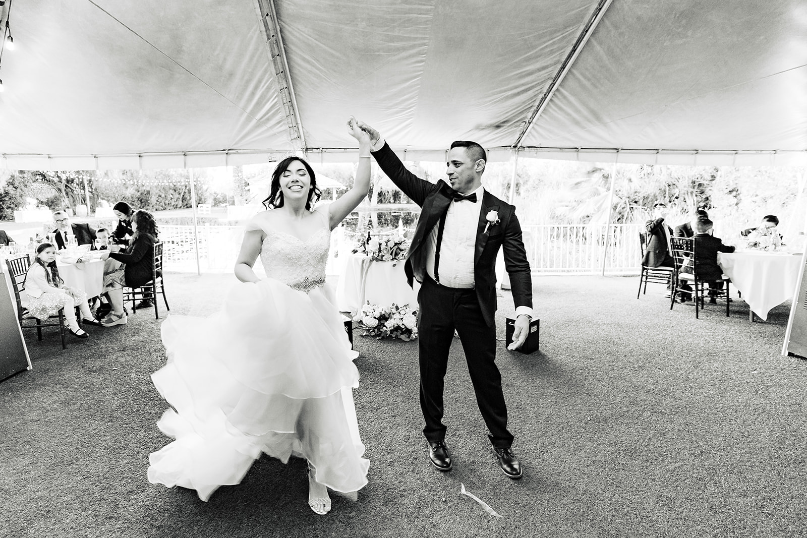 Newlywed's first dance under reception tent at The Orchard, Menifee, CA