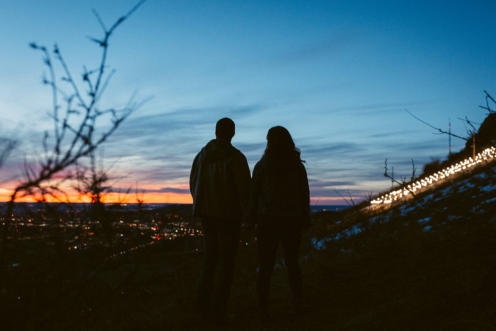 A couples session during sunrise in Denver