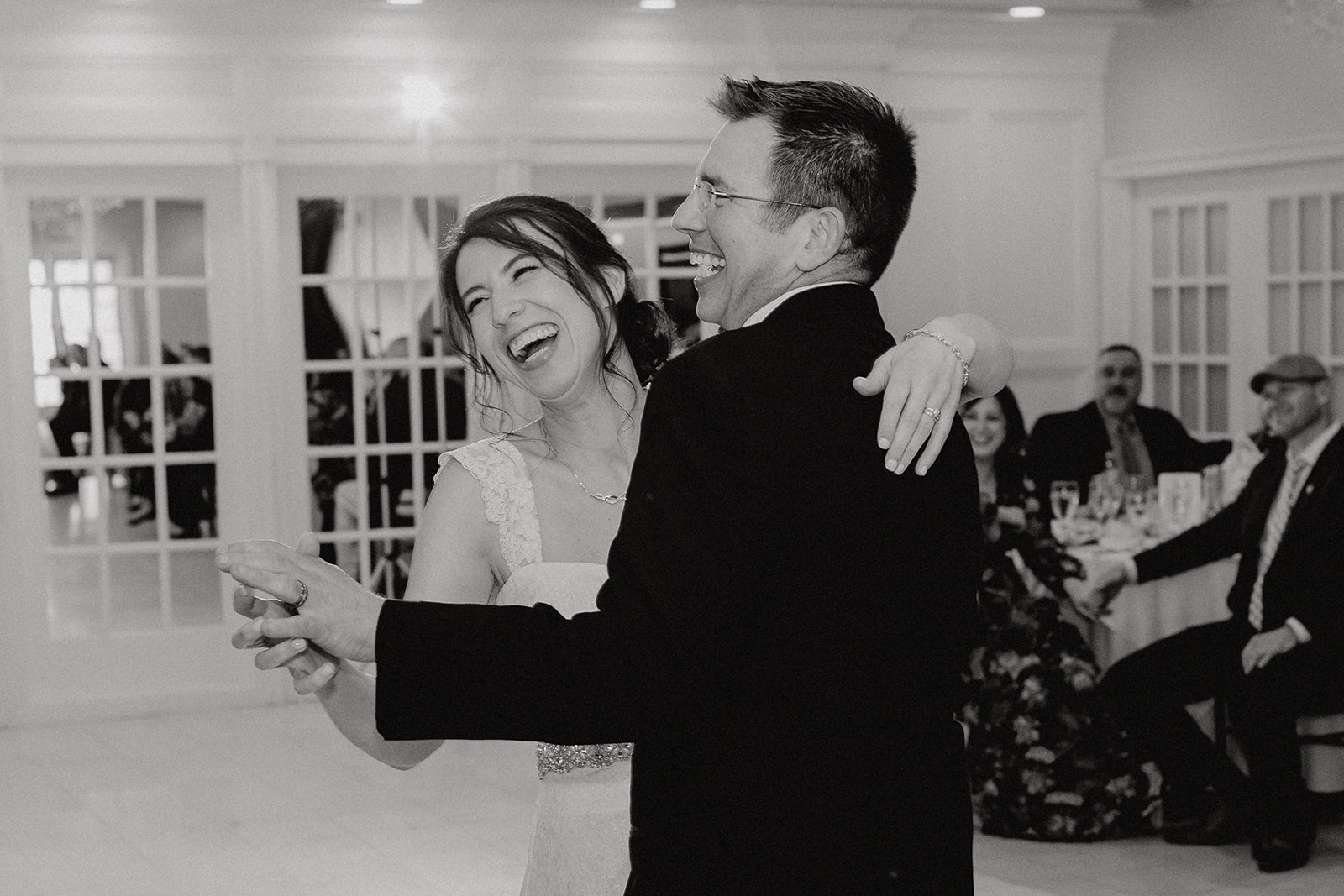 black and white photograph of the bride & groom dancing
new haven wedding photographer