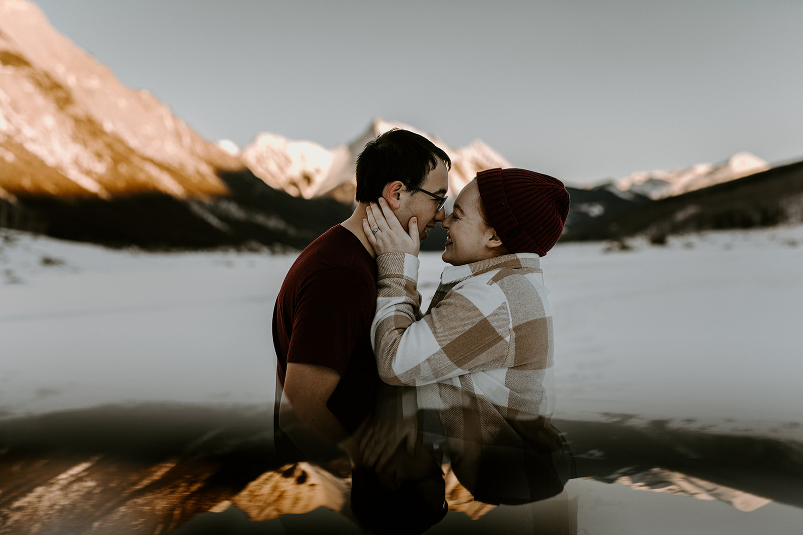 Mountain Engagement Session in the snow in Jasper Alberta