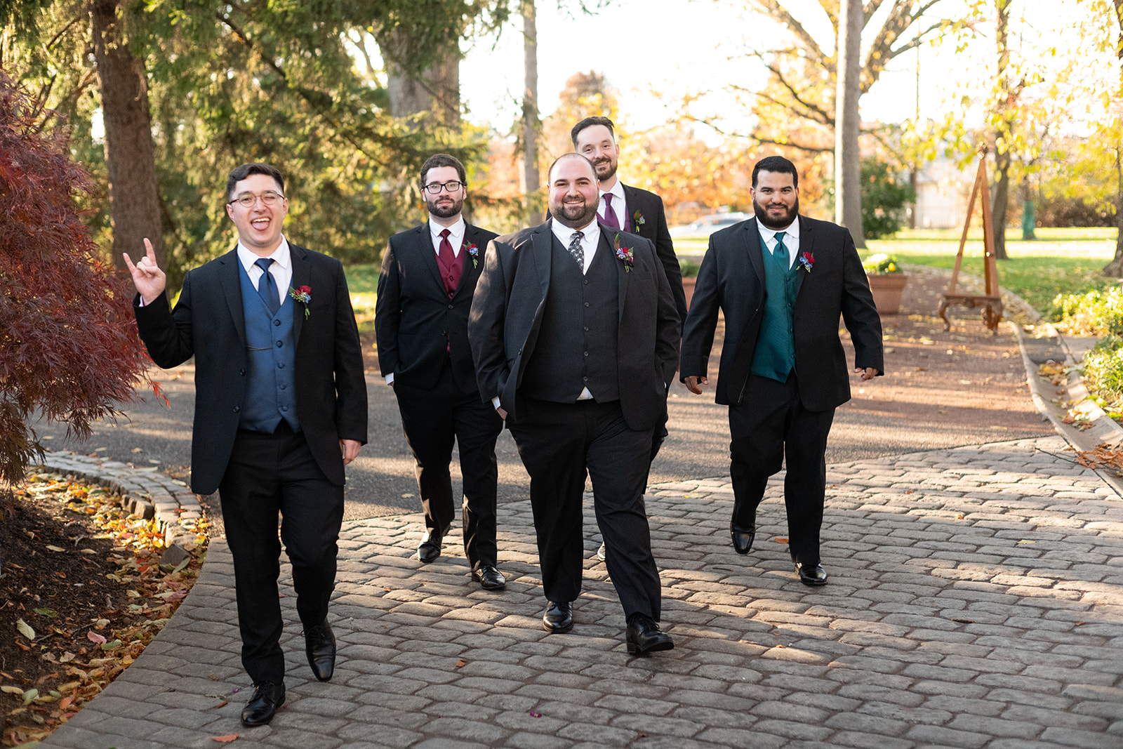 cool groomsmen outside creepy at historic Knowlton Mansion