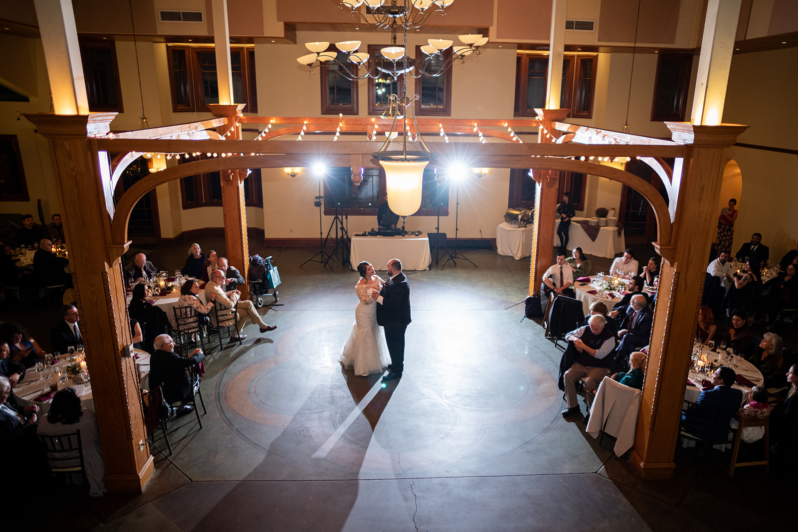 couple first dance in ballroom at Knowlton mansion