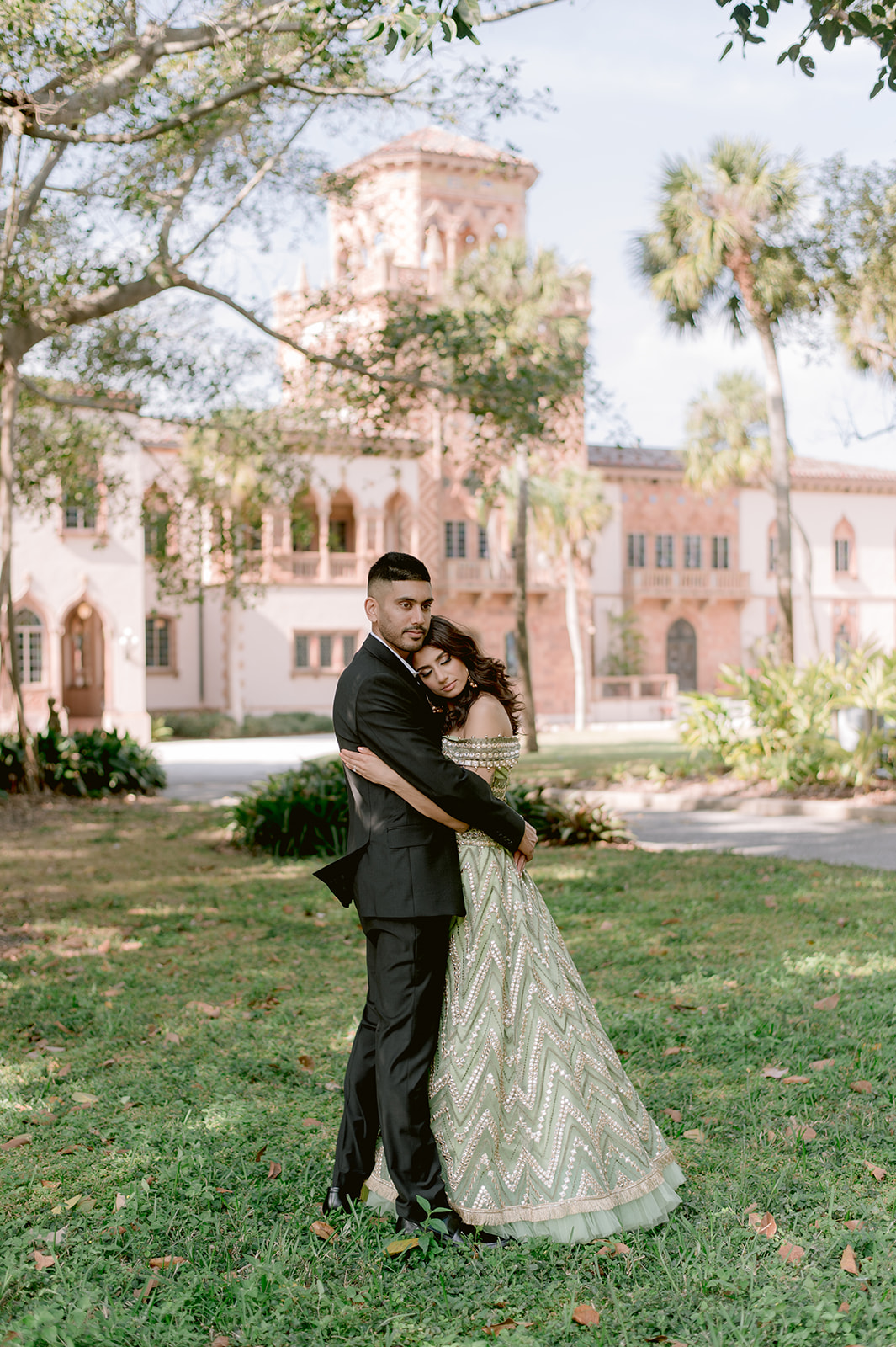 "Beautiful engagement session features stunning Indian couple at the Ringling Museum"
