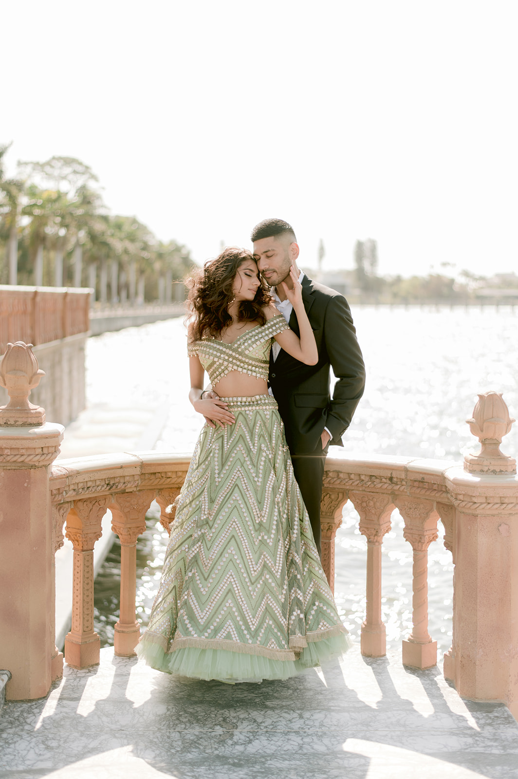 "Elegant and beautiful Ringling Museum engagement session with stunning Indian couple"
