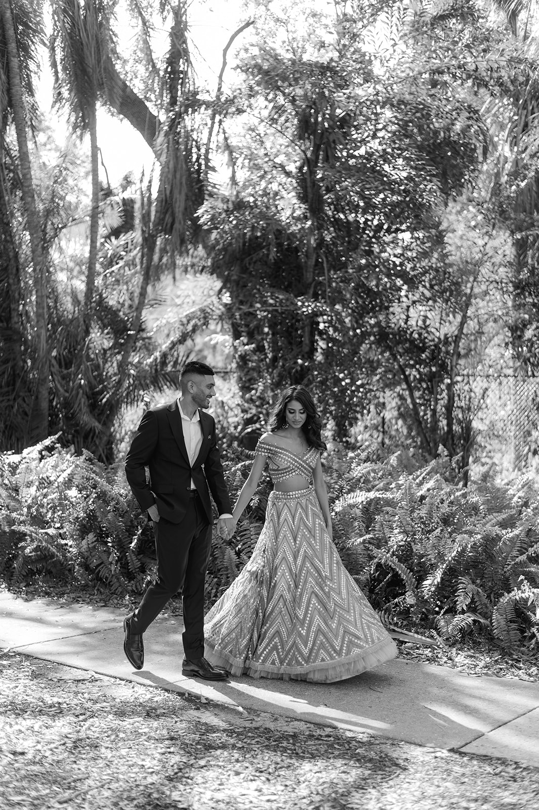 "Elegant and romantic engagement session at the Ringling Museum with stunning Indian attire"
