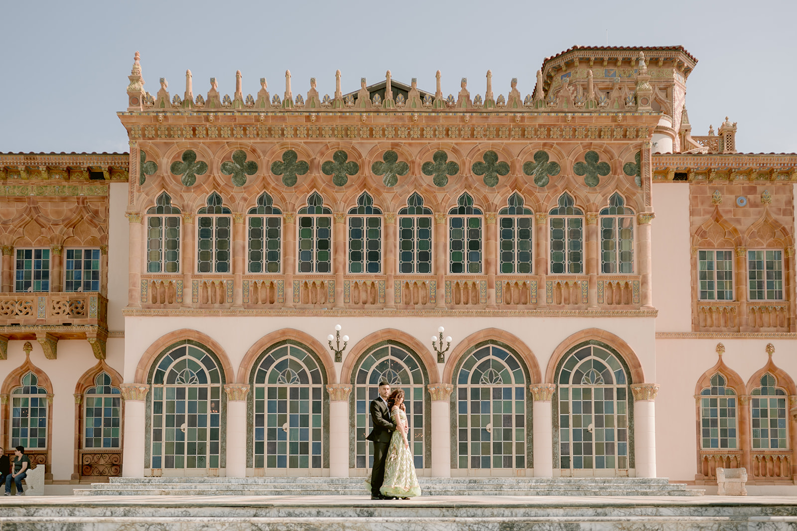 "Indian couple showcases their love and cultural heritage during their engagement session at the Ringling Museum"
