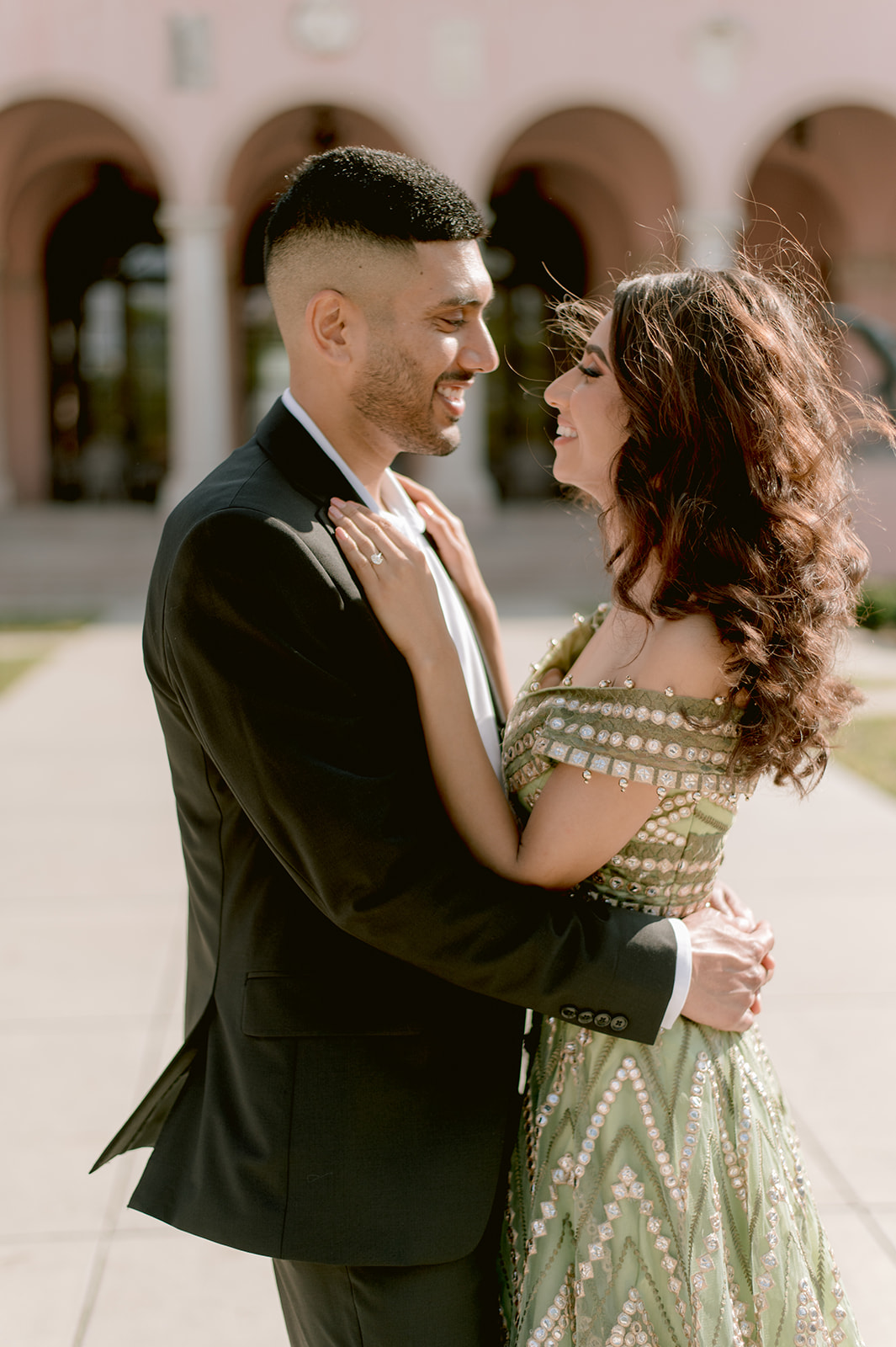"Indian engagement session with the Ringling Museum's Ca' d'Zan as a beautiful setting"
