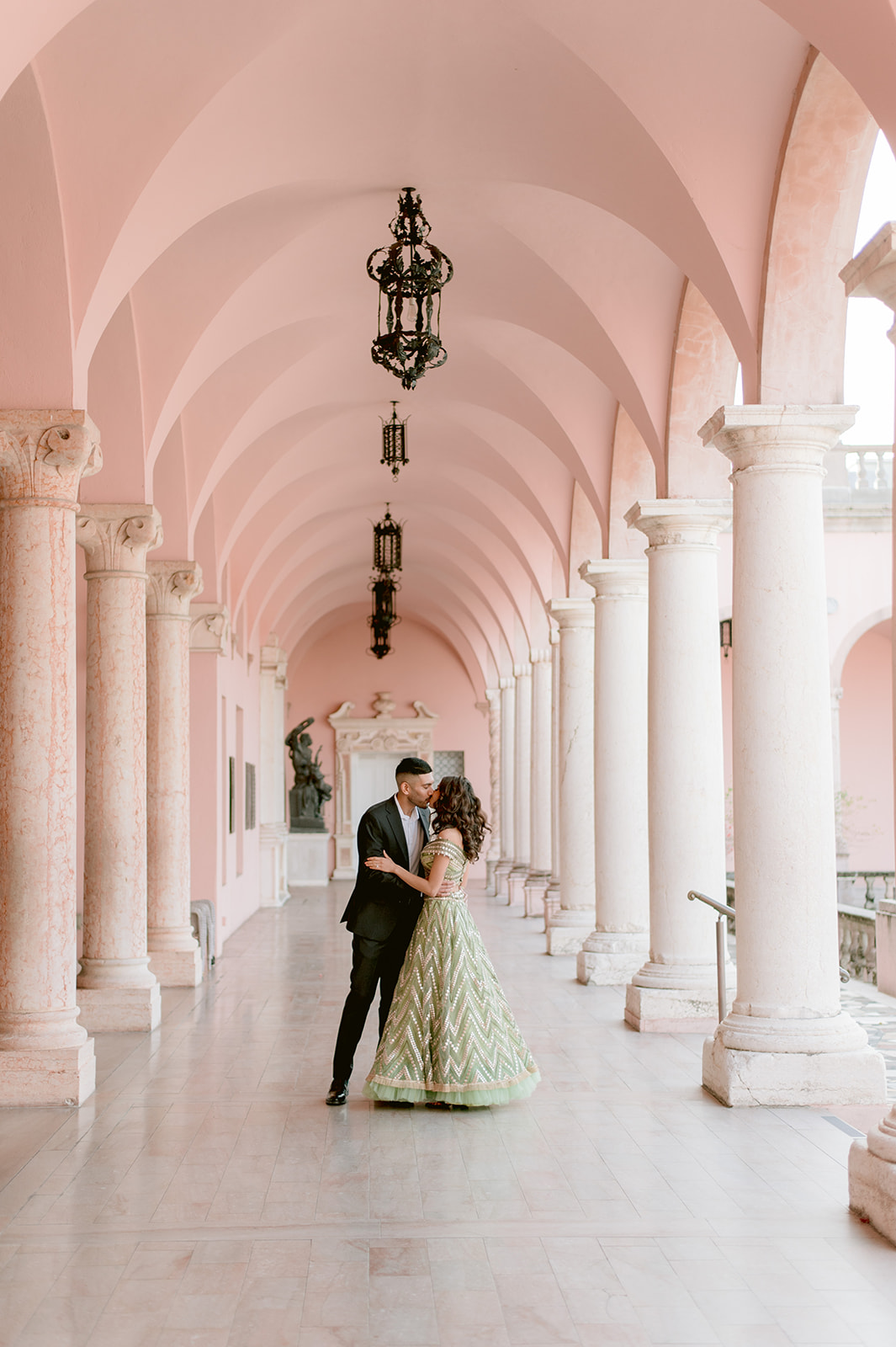 "Indian engagement session with the Ringling Museum's Ca' d'Zan as a stunning backdrop"
