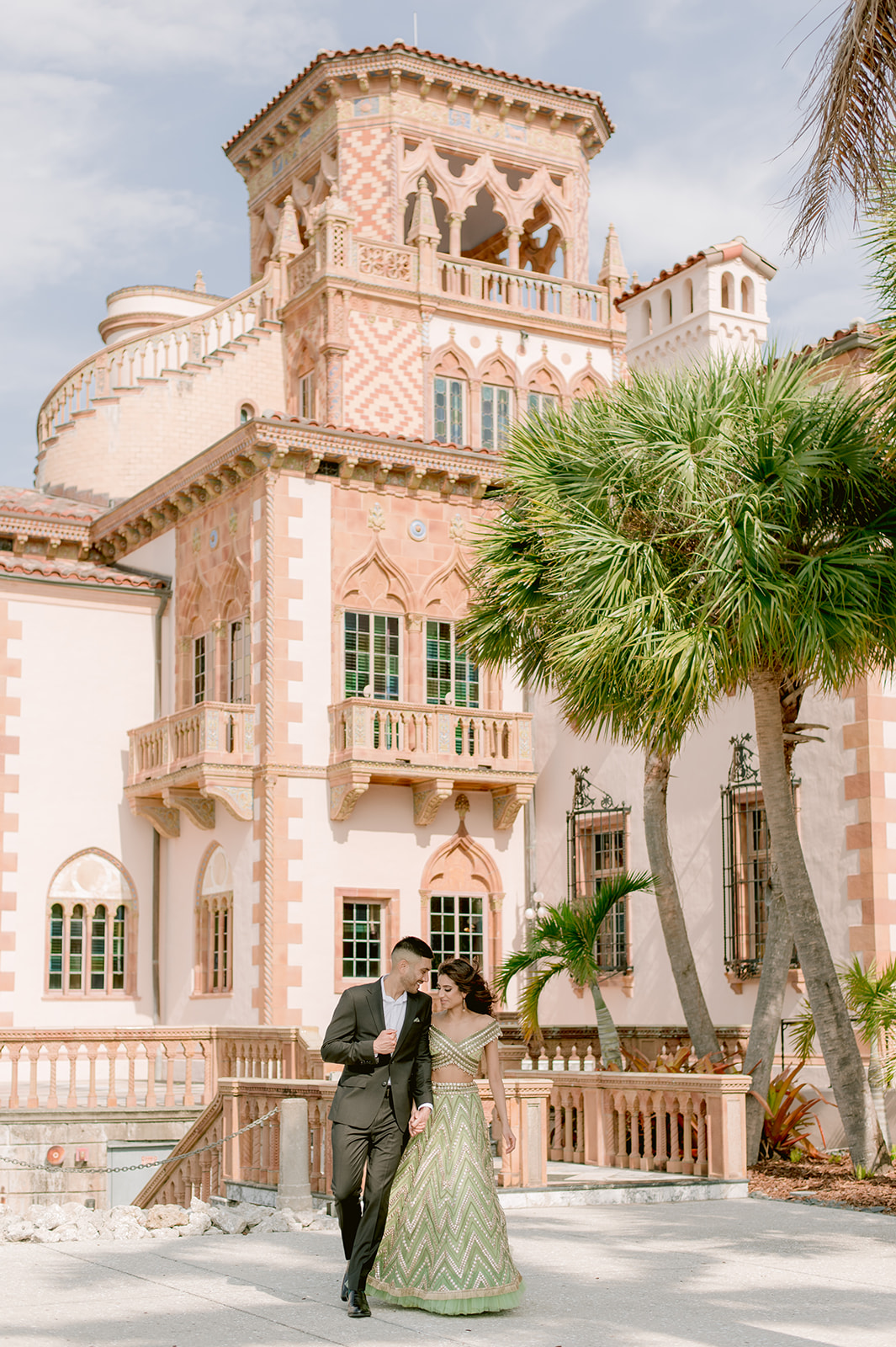 "Ringling Museum engagement shoot captures the elegance and beauty of Indian culture and love"
