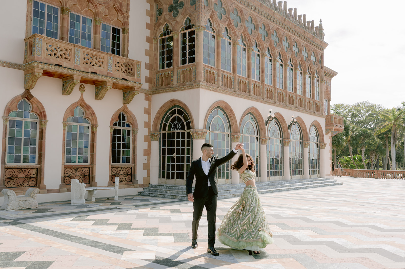 "Ringling Museum engagement shoot captures the elegance and romance of Indian culture"

