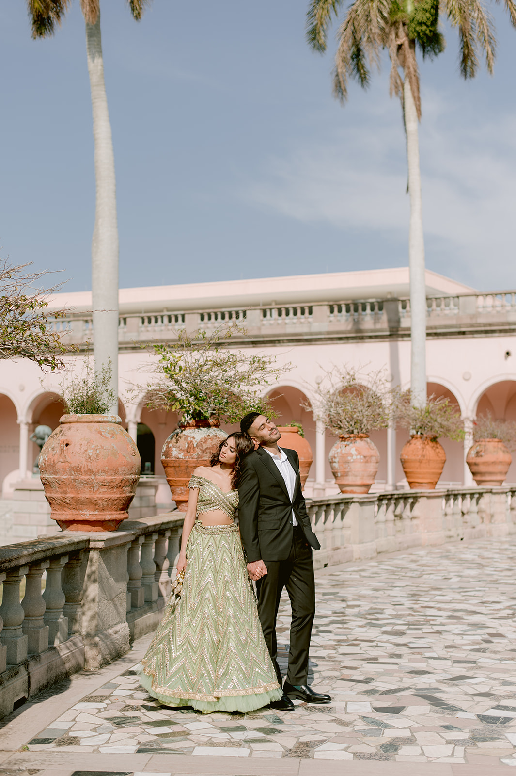 "Ringling Museum engagement shoot features beautiful Indian couple and stunning architecture"
