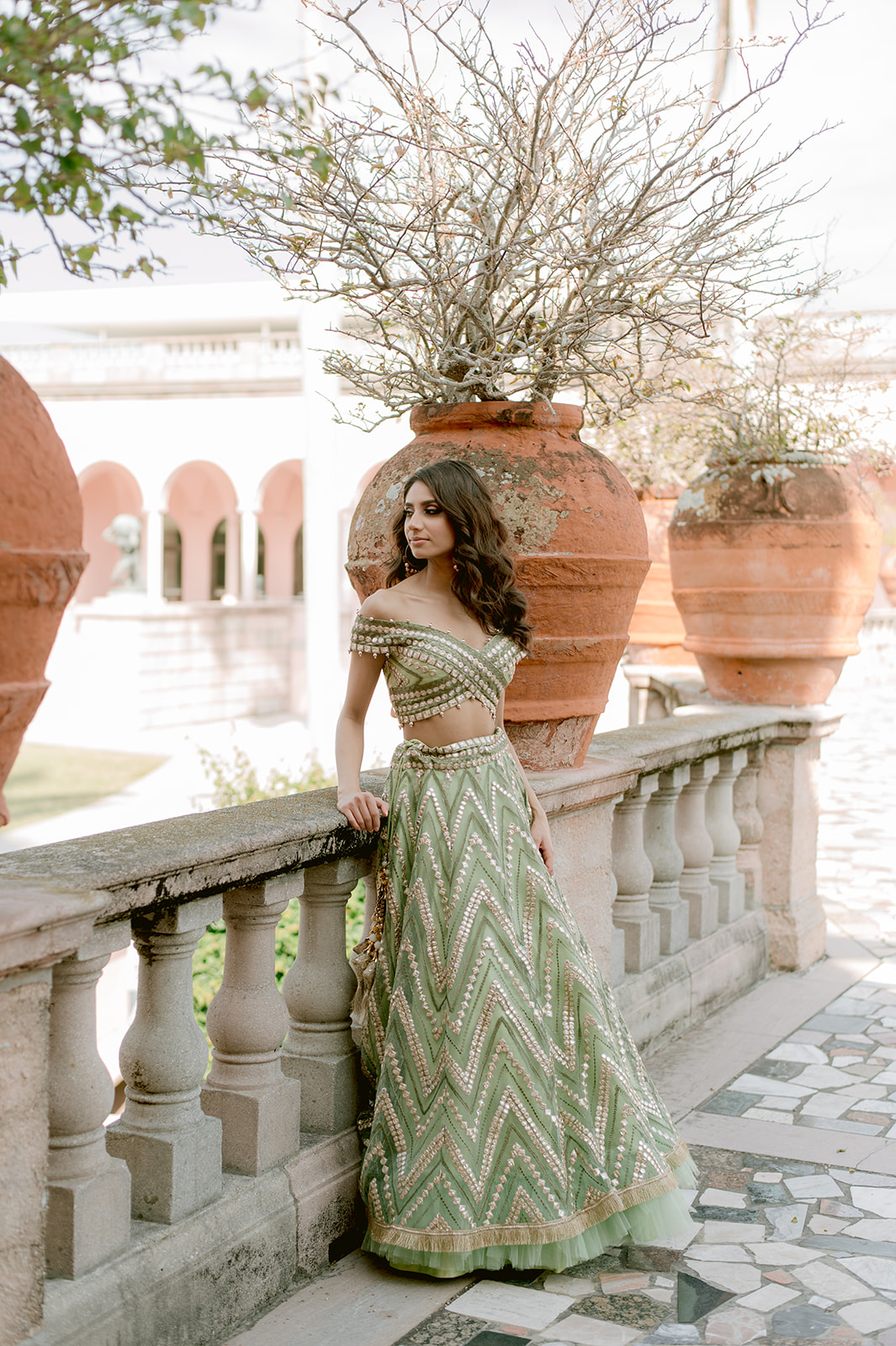 "Ringling Museum engagement shoot with Indian couple in beautiful traditional attire"
