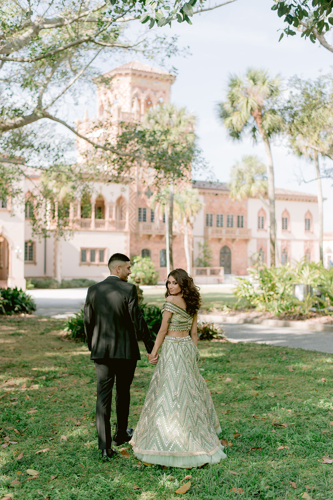 "Ringling Museum engagement shoot with Indian couple captures the essence of love and beauty"
