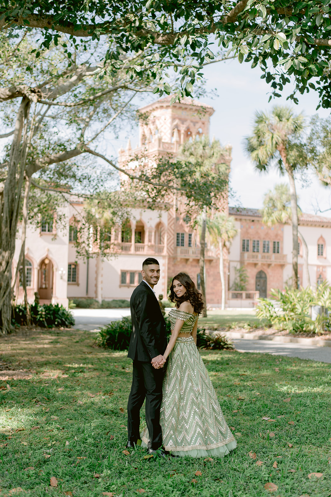 "Ringling Museum engagement shoot with Indian couple in love and breathtaking location"
