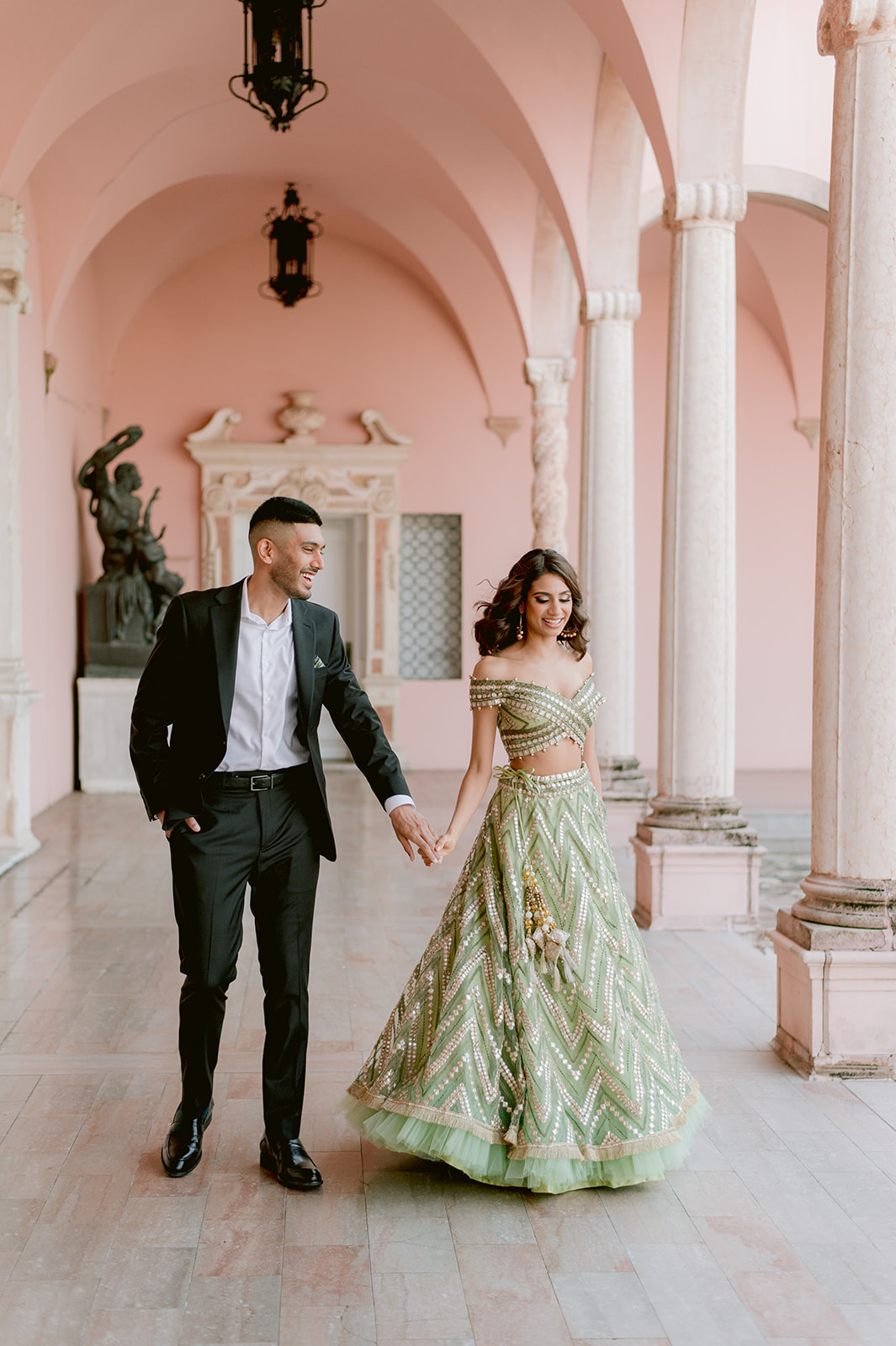 "Romantic couple's engagement session at the Ringling Museum"

