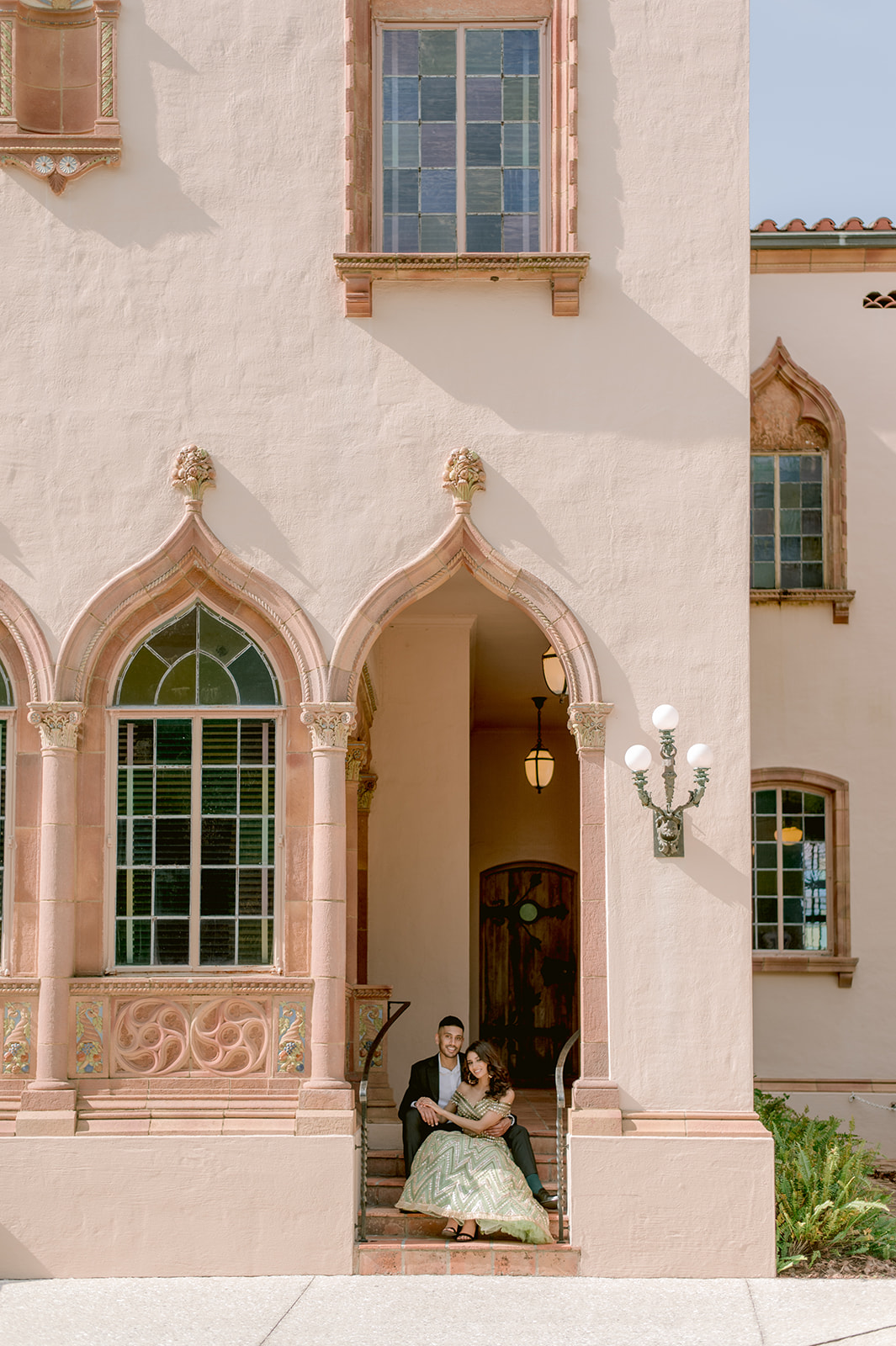 "Romantic and elegant engagement session features stunning Indian couple at the Ringling Museum"
