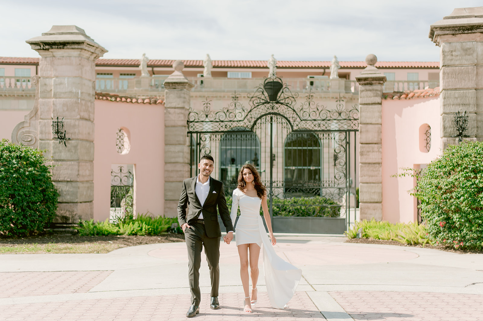 "Romantic engagement session at the John and Mable Ringling Museum features stunning Indian couple and breathtaking loca
