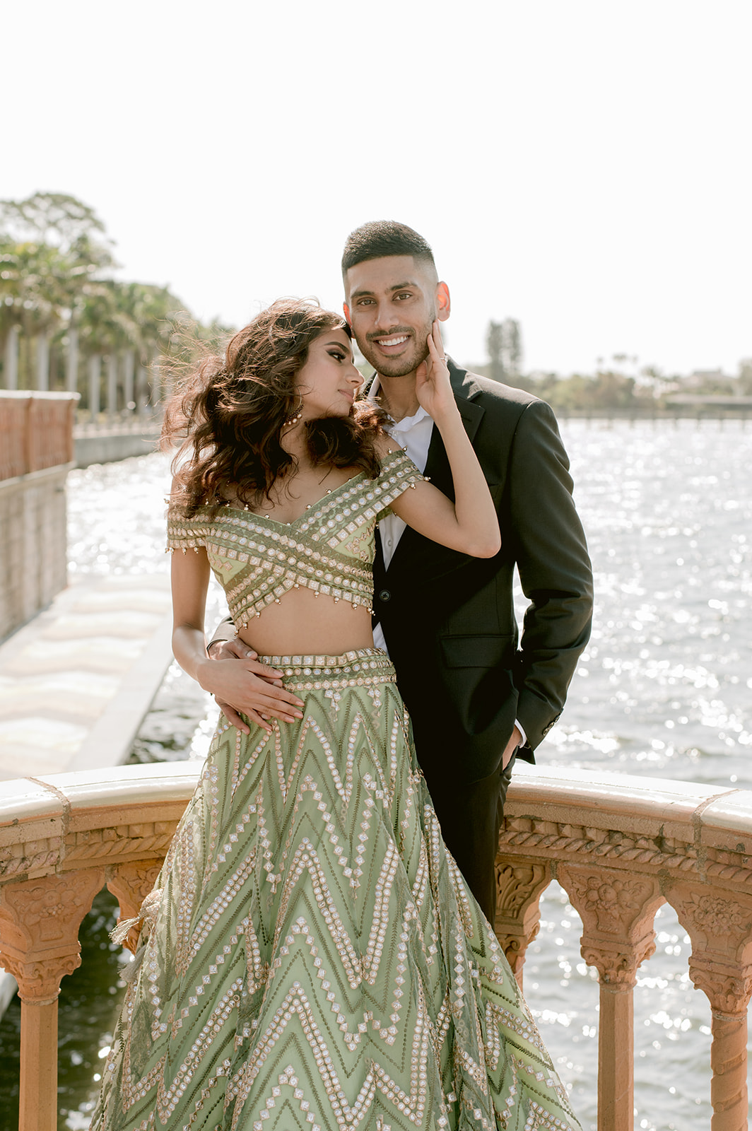 "Romantic engagement session at the John and Mable Ringling Museum features stunning Indian couple"
