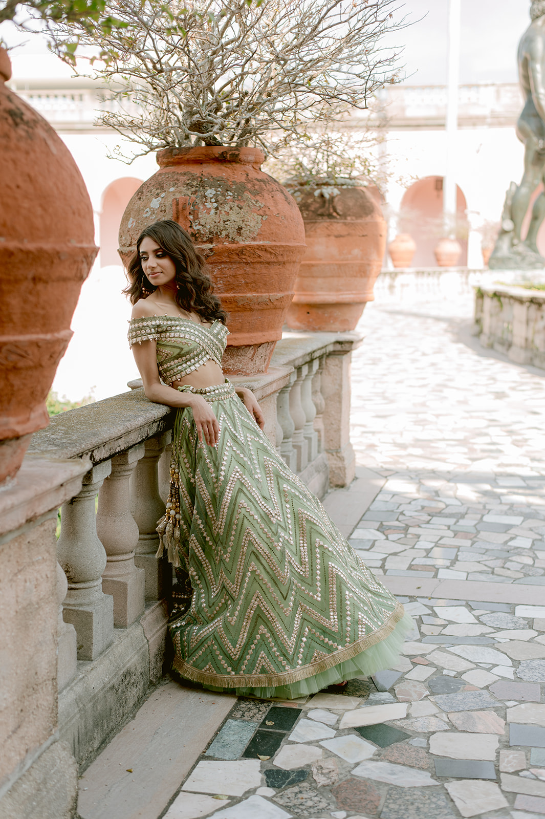 "Romantic Indian engagement session at the John and Mable Ringling Museum's Ca' d'Zan"
