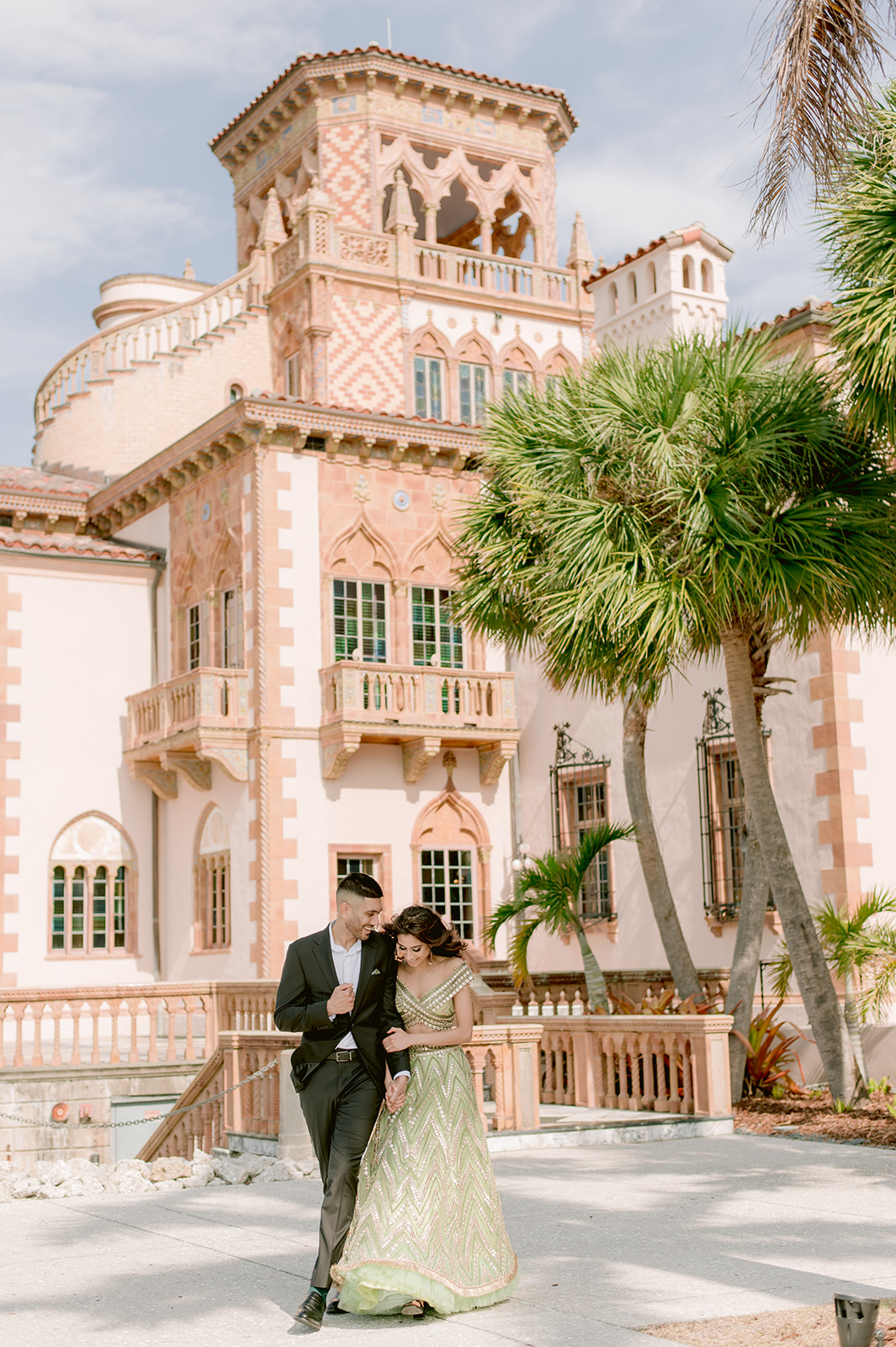 "Stunning Ringling Museum engagement session with Indian couple captures the essence of their love and cultural heritage