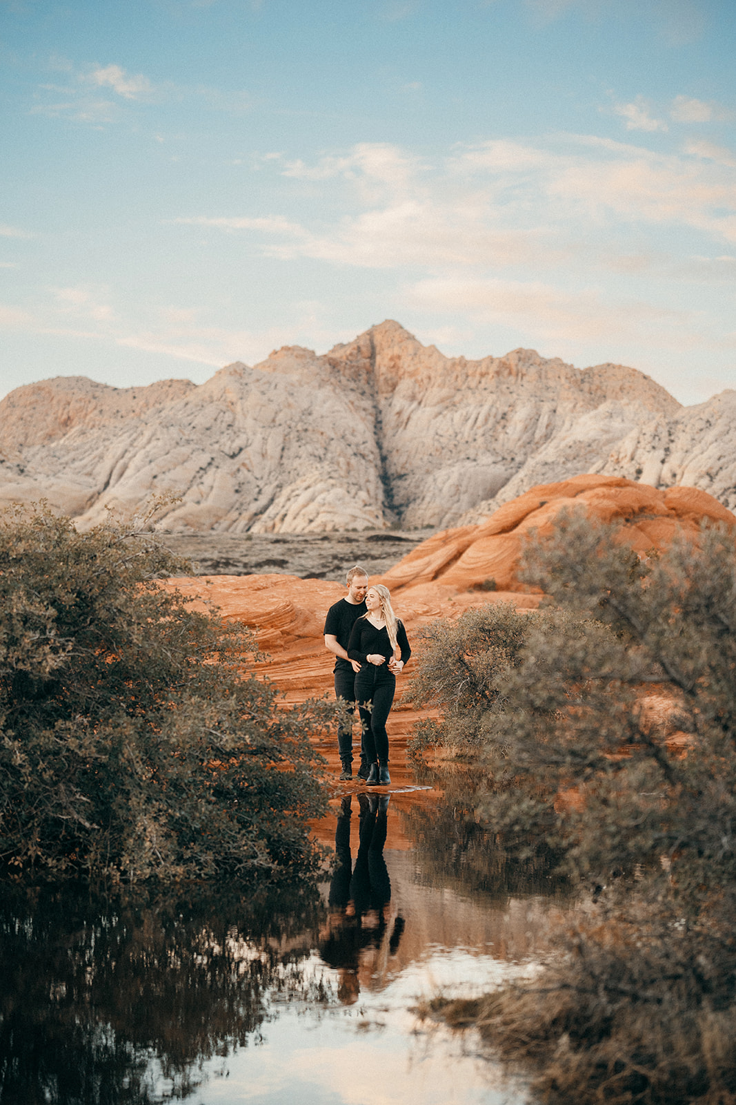 water at snow canyon state park makes for the perfect engagement photo session