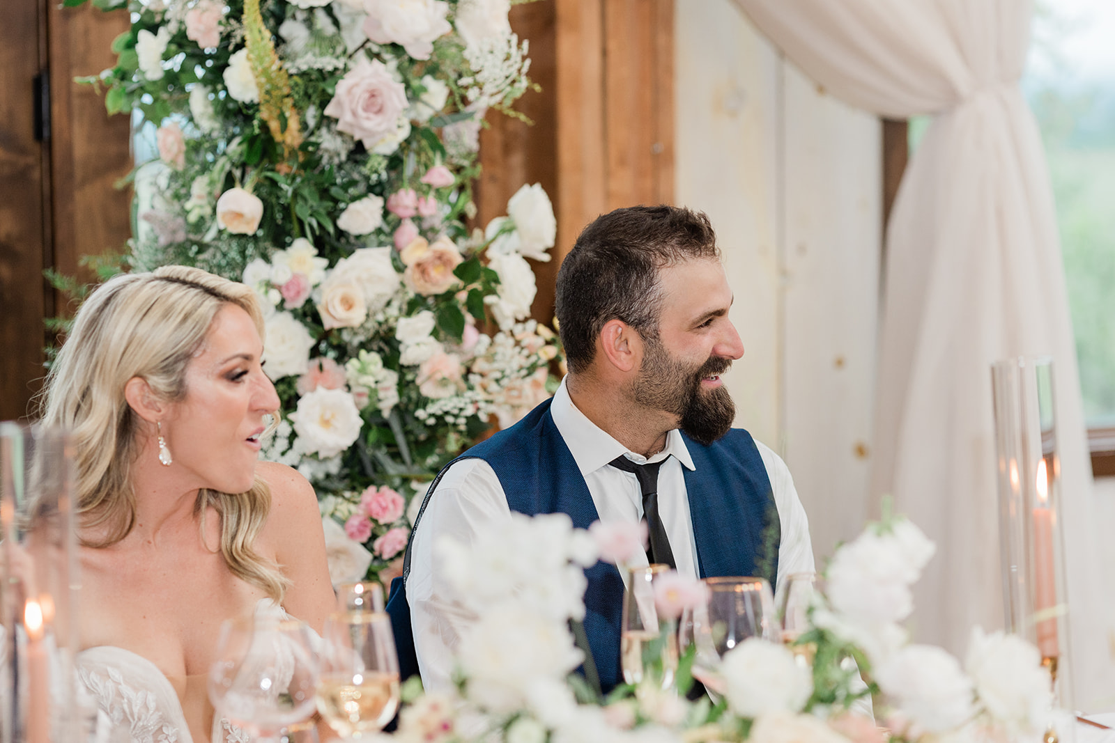 bride and groom head table at farm to table wedding by jess collins photography