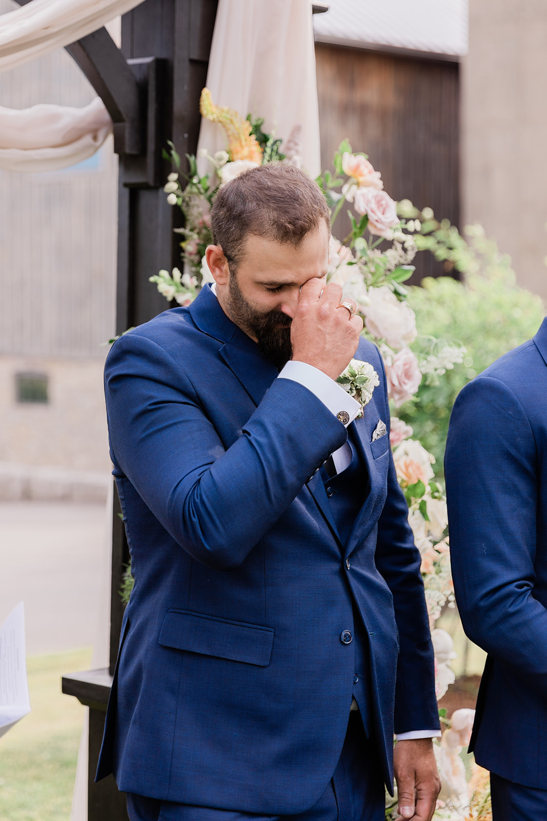 groom tears wedding ceremony at farm to table wedding by jess collins photography