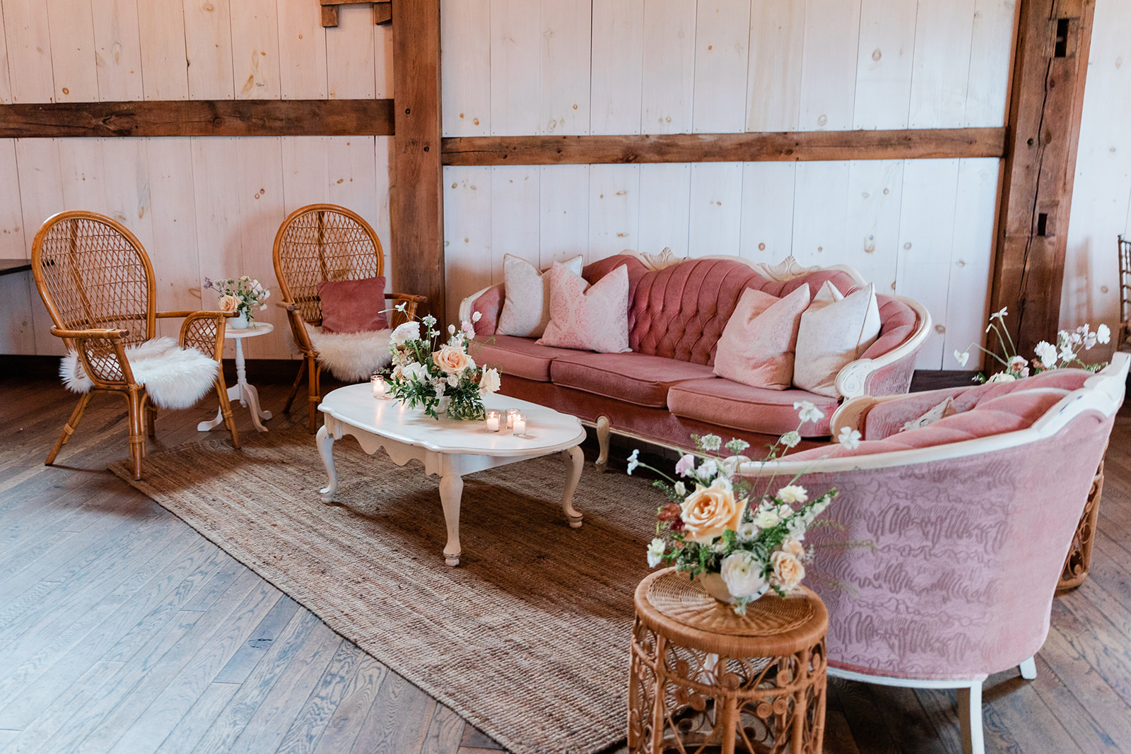 wedding reception lounge at farm to table wedding by jess collins photography