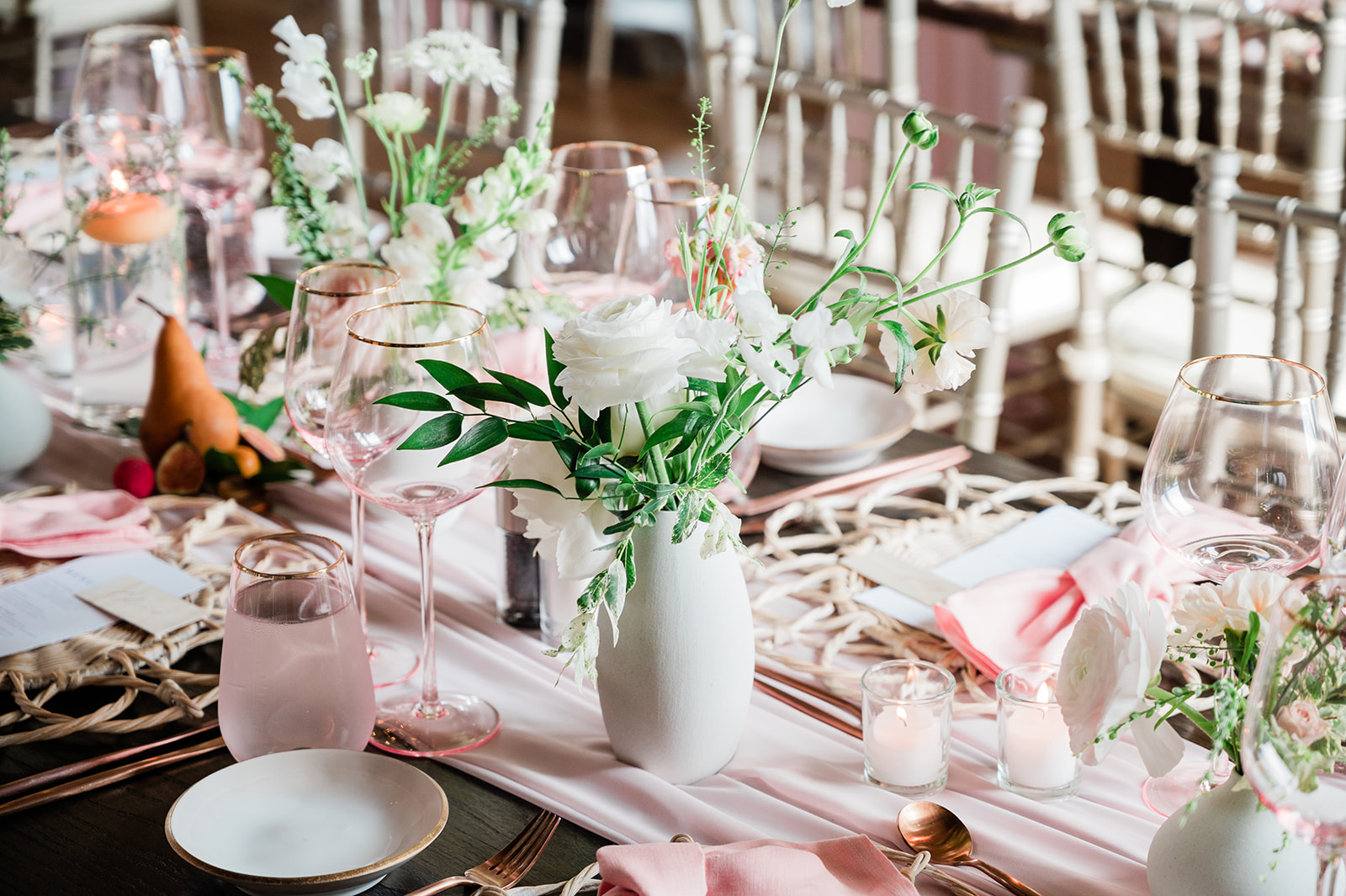 wedding reception table at farm to table wedding by jess collins photography