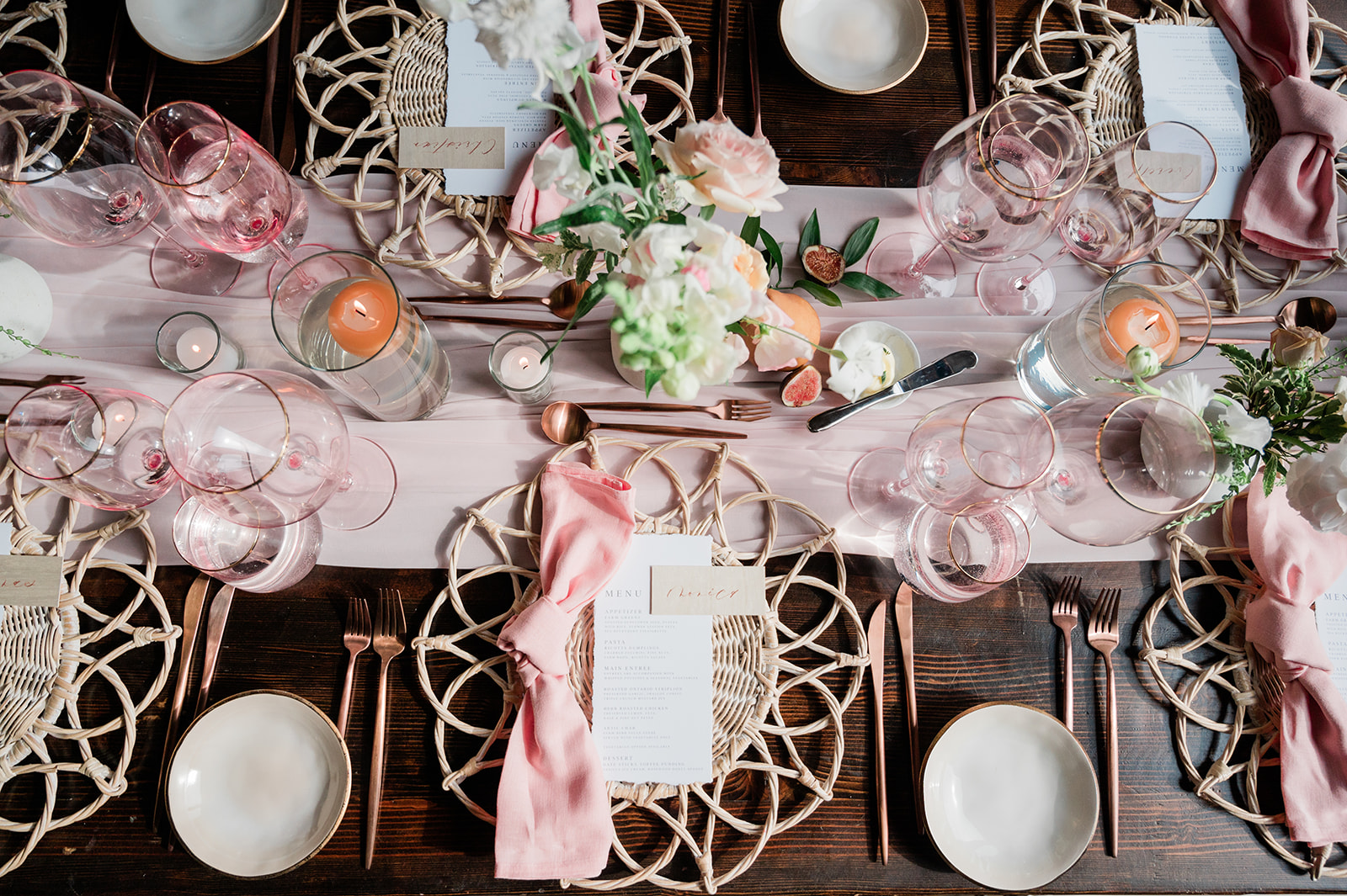 wedding reception table setting at farm to table wedding by jess collins photography