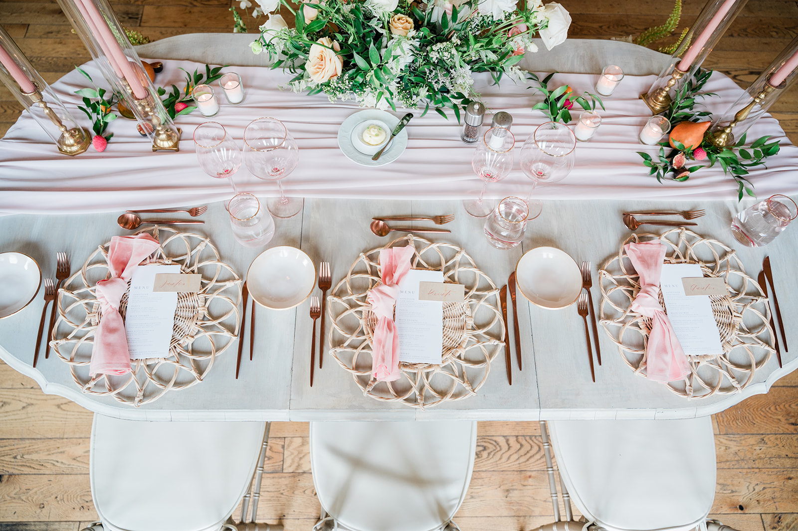 wedding table set at farm to table wedding by jess collins photography